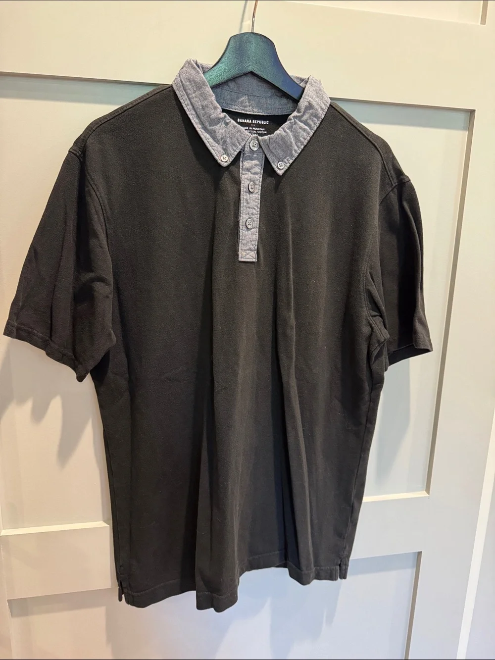 Banana Republic Black Polo with Gray Button-Down Collar Detail